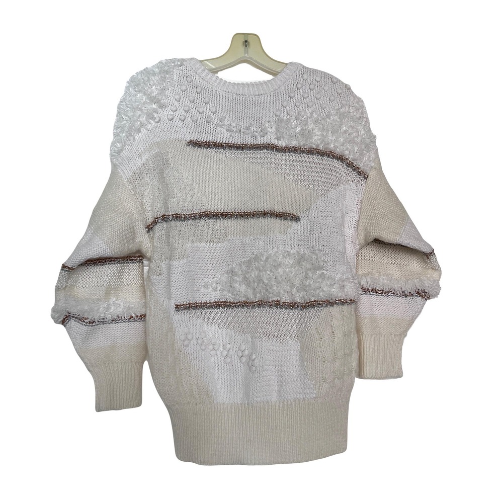 vintage 80s popcorn sweater 1980s embellished eyelash textured metallic pompom